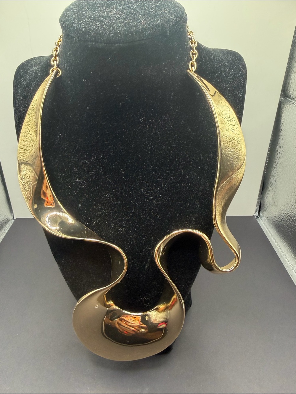 Natasha Couture Polished Gold Sculptural Wave Necklace